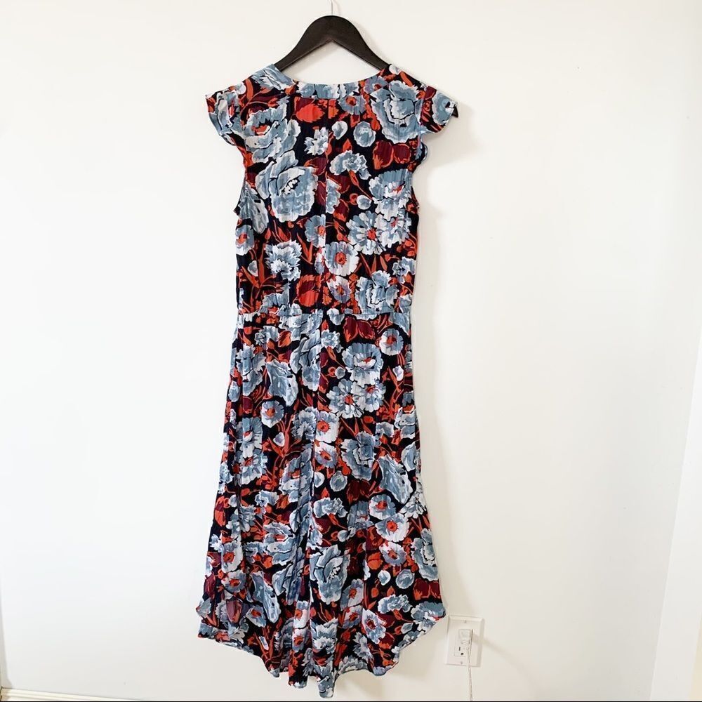 Joe Fresh Blue Red Floral Midi Dress Cottagecore Flutter Sleeve Vacation S - Picture 3 of 6
